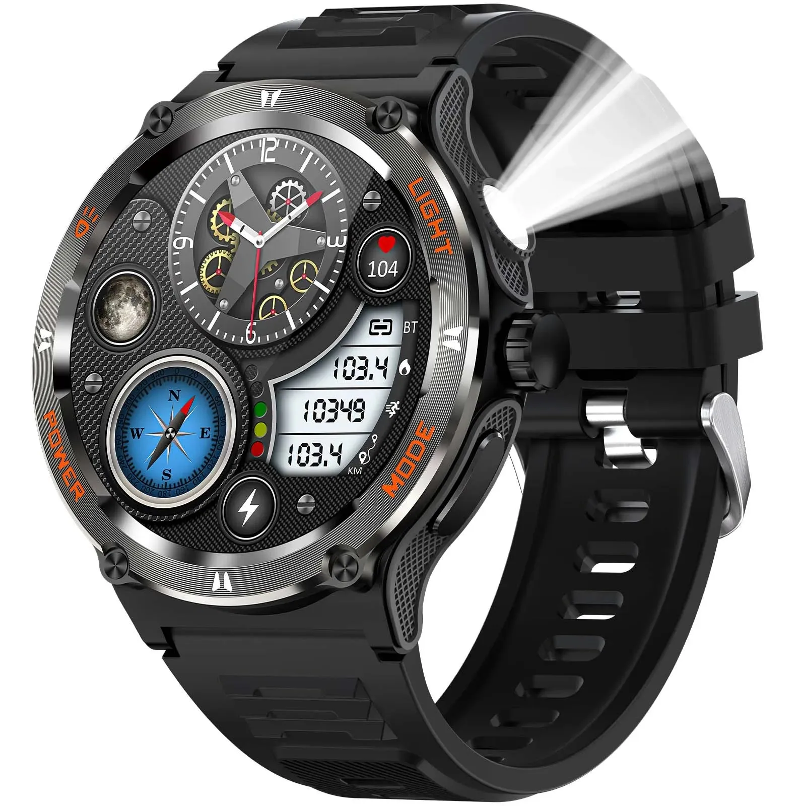 Premium Outdoor Sports Smartwatch for Men – GPS, 1.53" HD Display, Bluetooth Call, Compass, LED Flashlight, 3ATM Waterproof, Fitness & Health Monitoring for Android & iOS