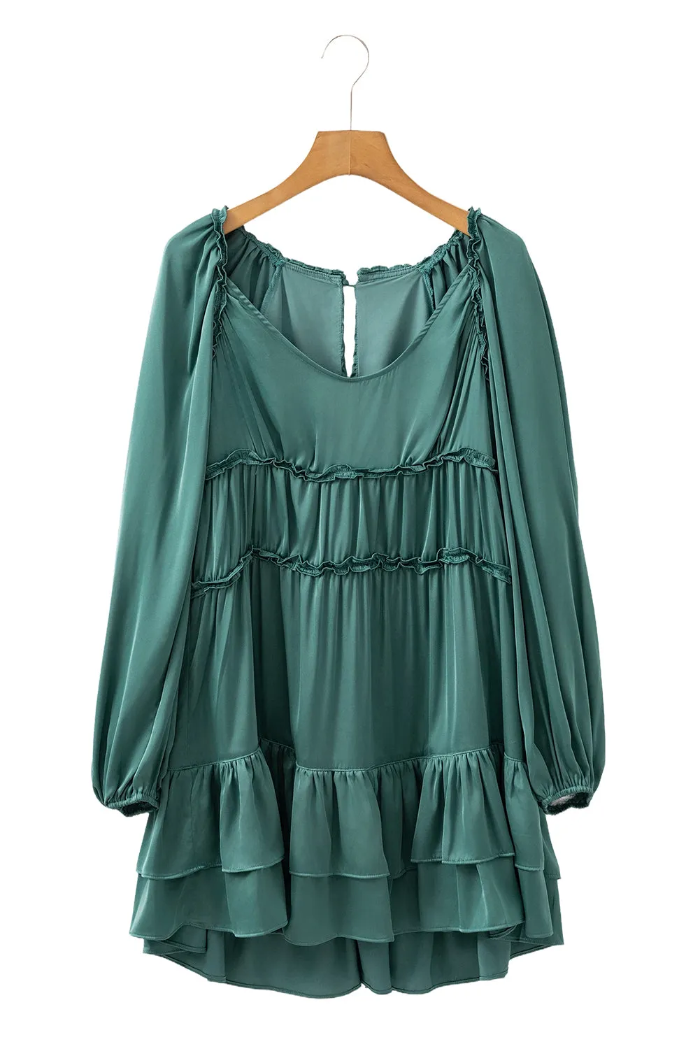 Puff Sleeve Loose Fit Tiered Ruffle Mini Dress