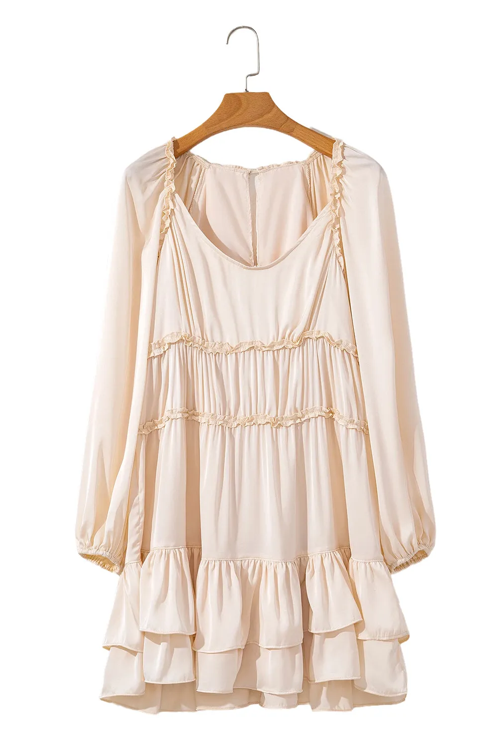 Puff Sleeve Loose Fit Tiered Ruffle Mini Dress