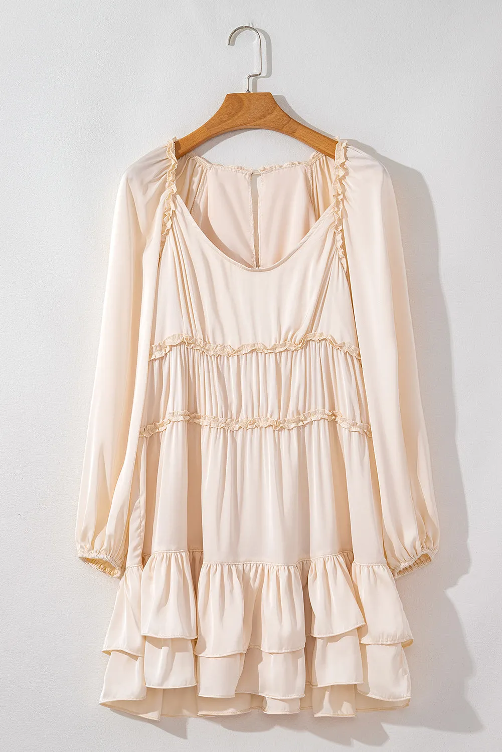 Puff Sleeve Loose Fit Tiered Ruffle Mini Dress