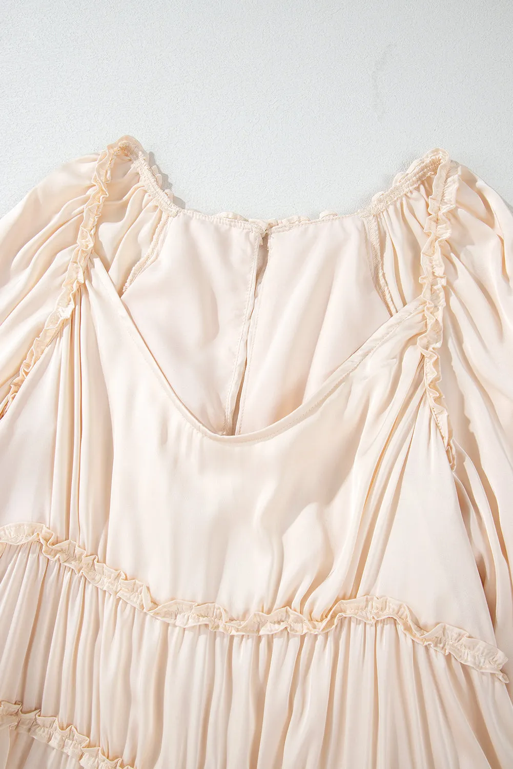 Puff Sleeve Loose Fit Tiered Ruffle Mini Dress