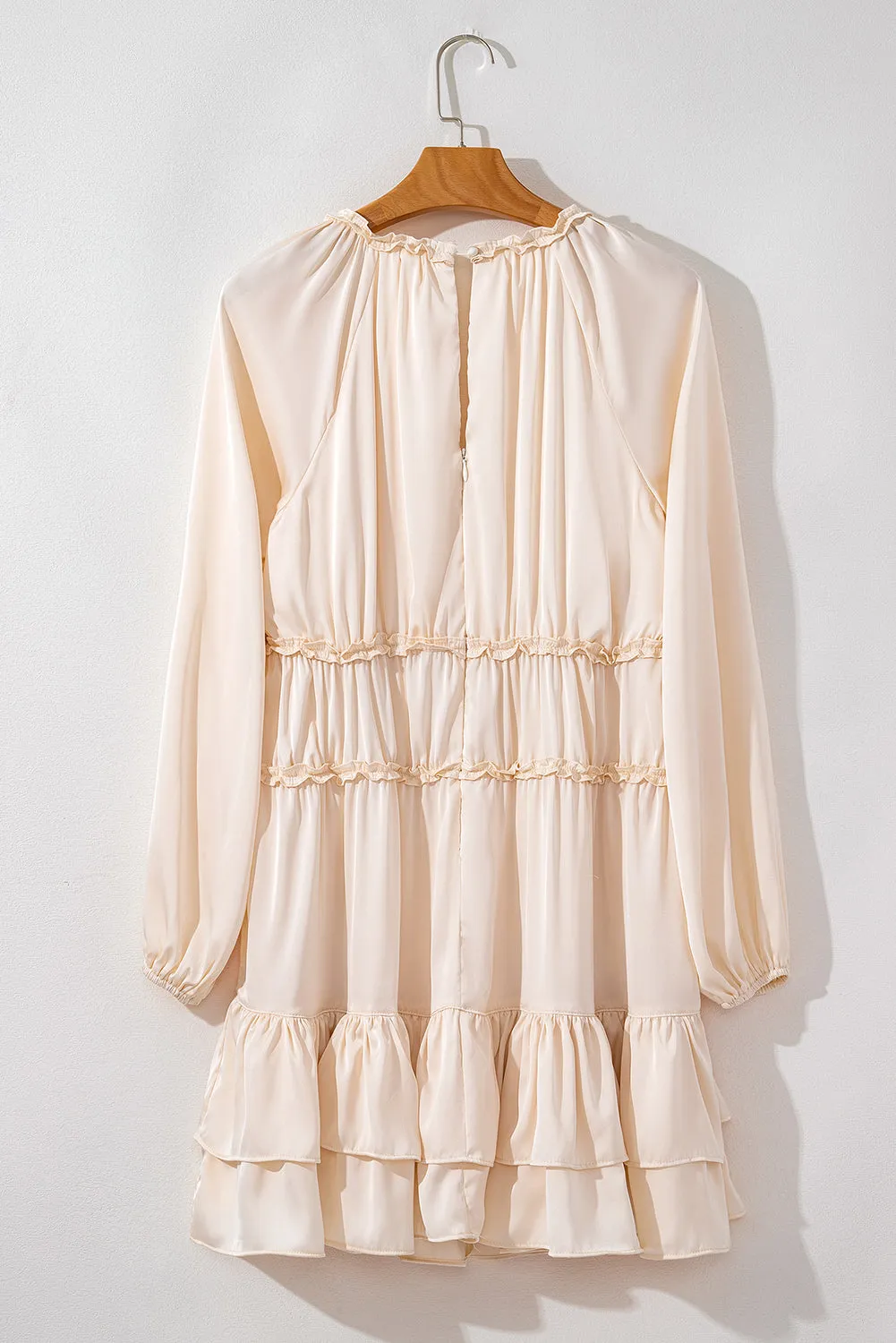 Puff Sleeve Loose Fit Tiered Ruffle Mini Dress