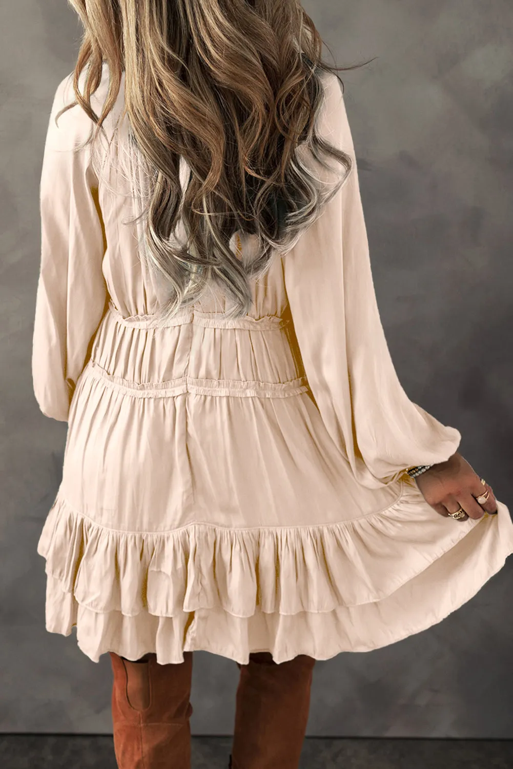 Puff Sleeve Loose Fit Tiered Ruffle Mini Dress