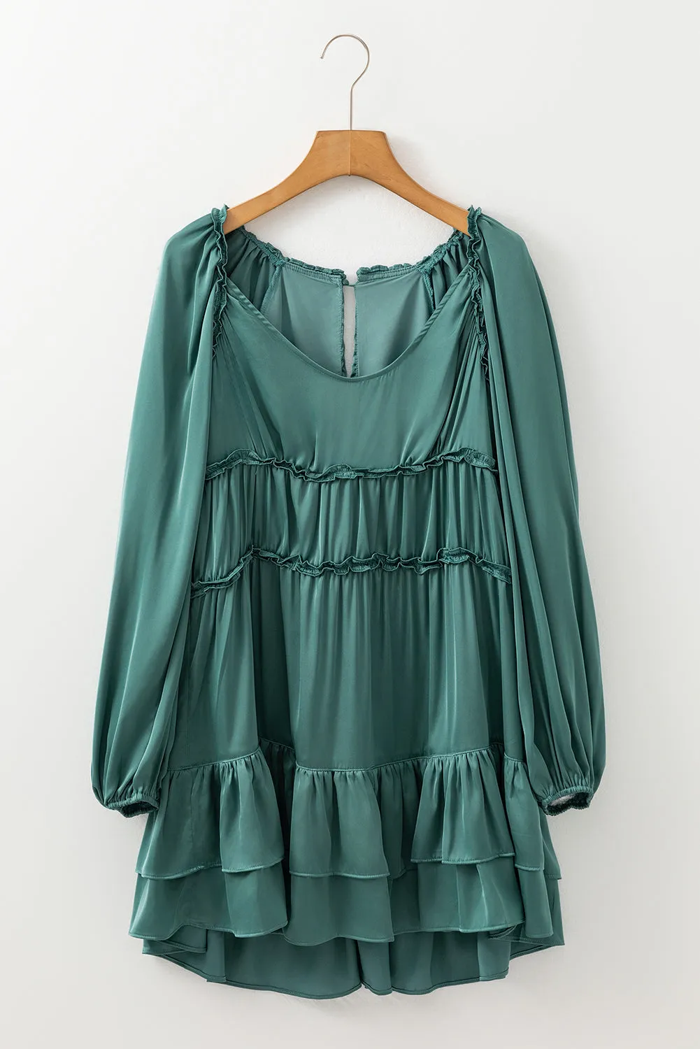 Puff Sleeve Loose Fit Tiered Ruffle Mini Dress