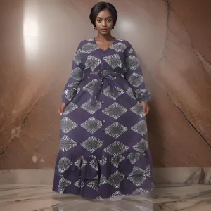 Purple African Print Button Down Maxi Dress (2XL)