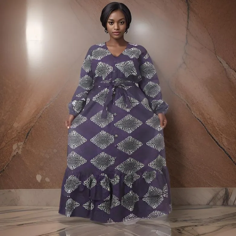 Purple African Print Button Down Maxi Dress (2XL)