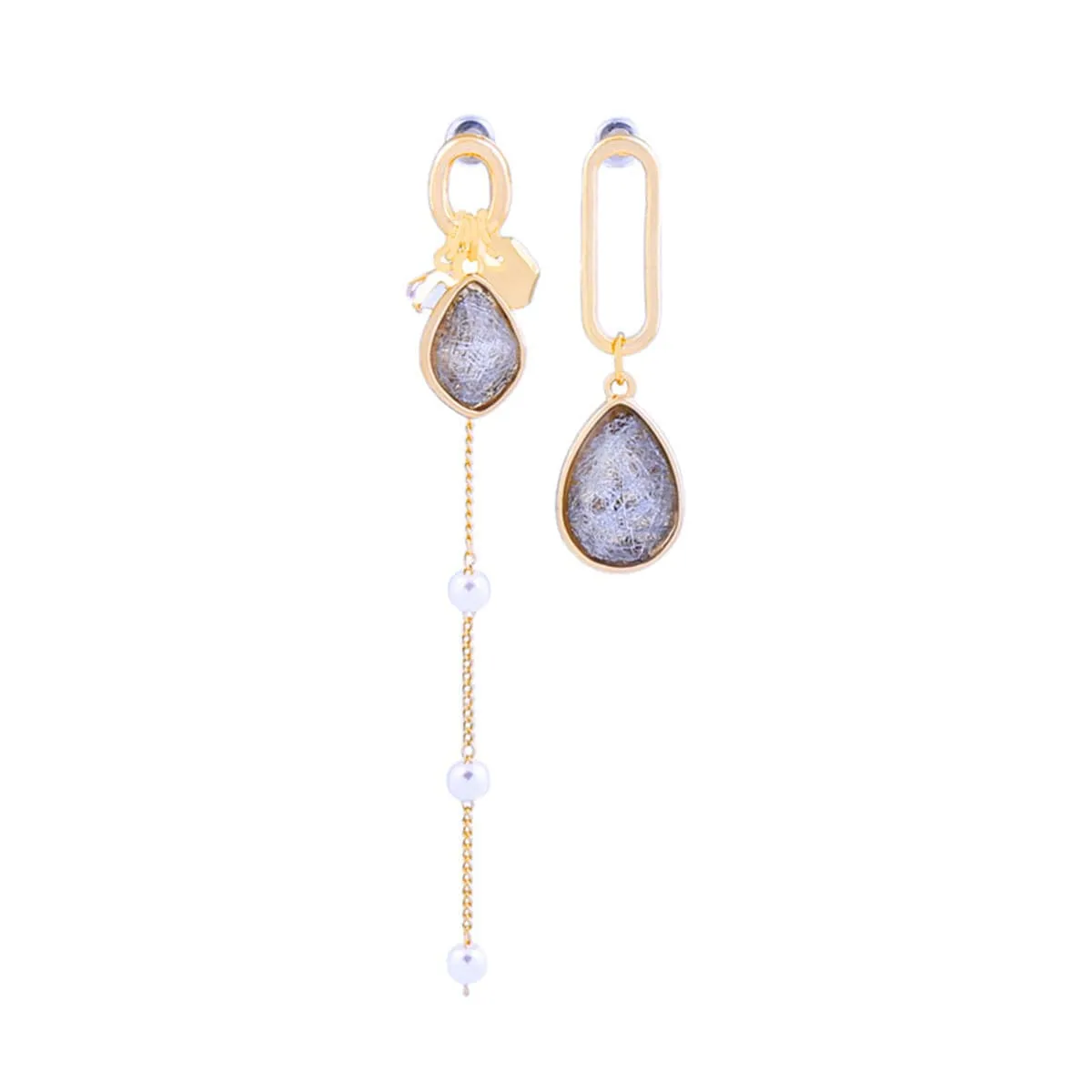 Purple Crystal & Pearl Asymmetrical Drop Earrings
