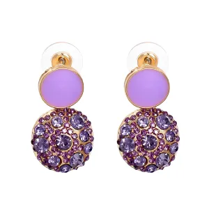 Purple Enamel & Cubic Zirconia 18K Gold-Plated Round Drop Earring