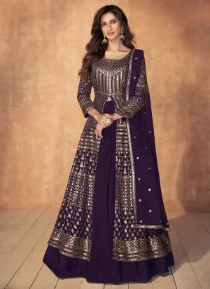 Purple Enchanting Embroidered Anarkali Style Lehenga