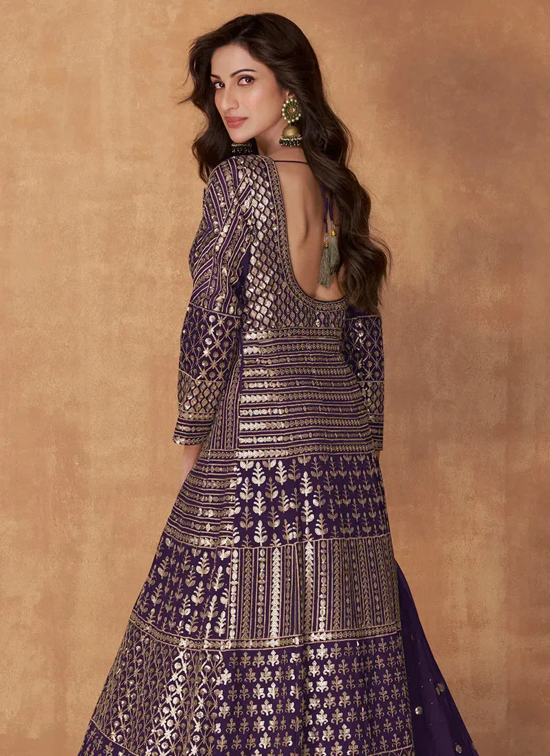 Purple Enchanting Embroidered Anarkali Style Lehenga