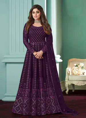 Purple Heavy Embroidered Gown Style Anarkali