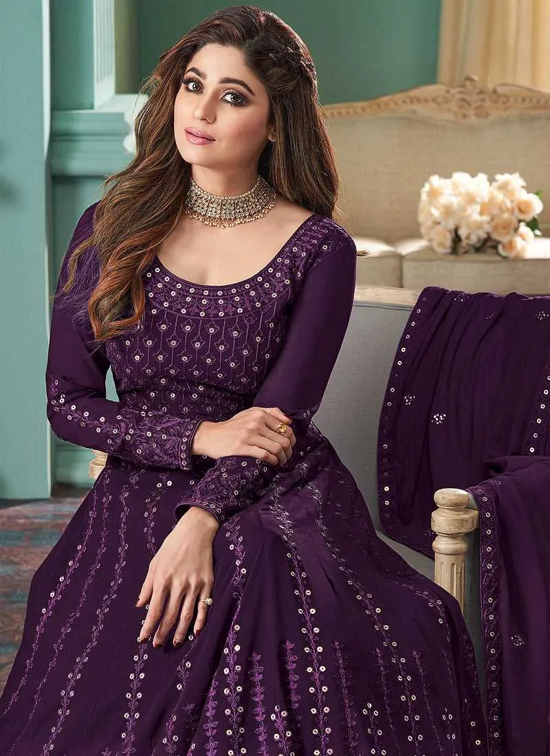 Purple Heavy Embroidered Gown Style Anarkali