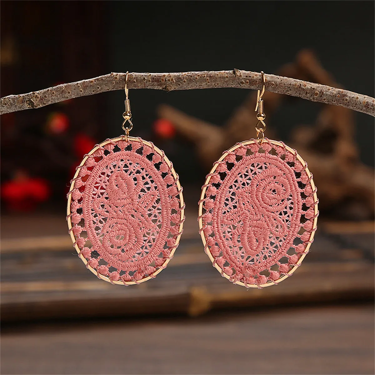 Purple Polyster & 18K Gold-Plated Botanical Oval Drop Earrings