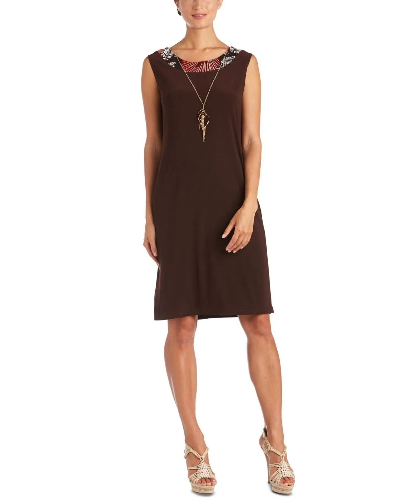 R&m Richards Womens Knit Plus Size Puff-Print Dress 7503W Brown 22W