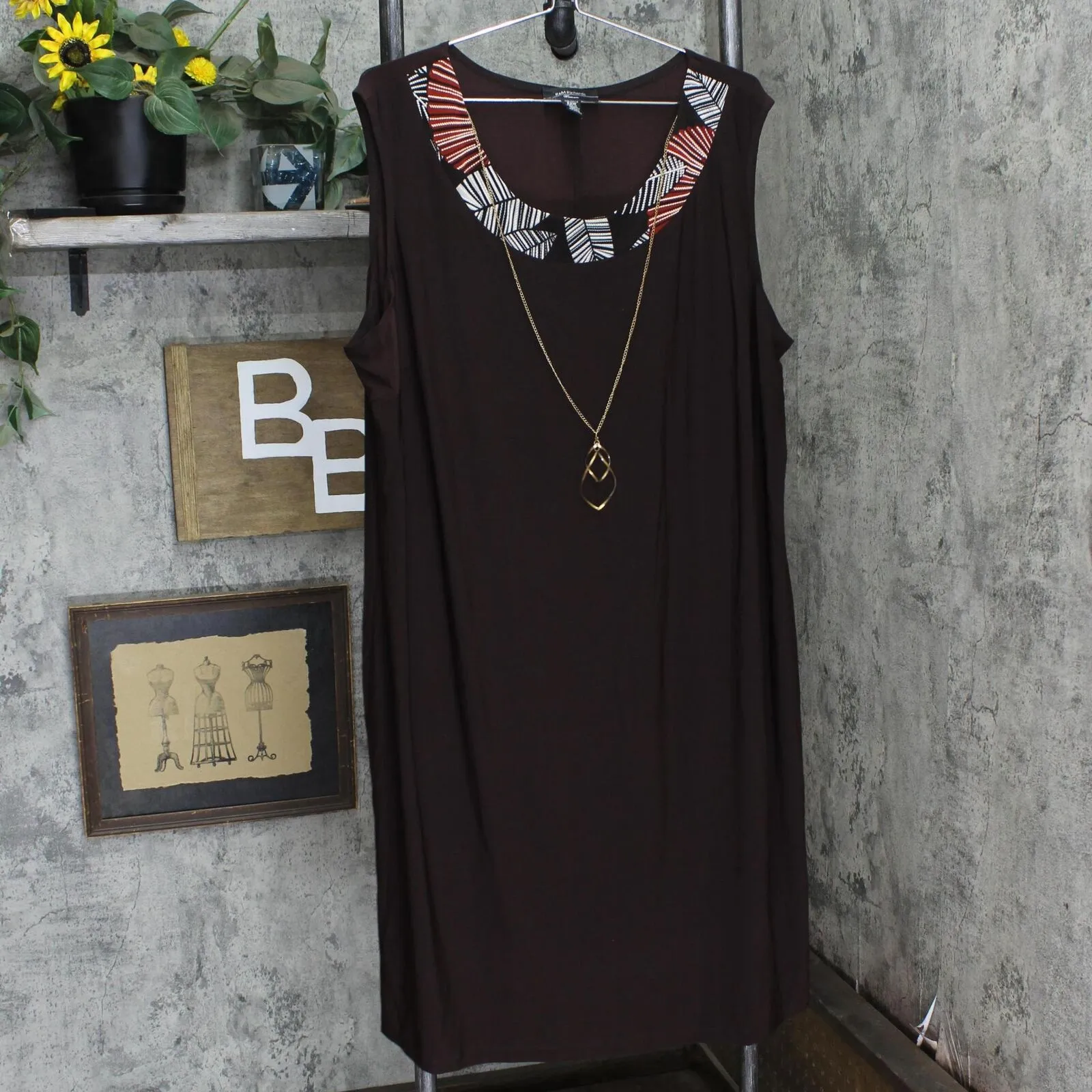 R&m Richards Womens Knit Plus Size Puff-Print Dress 7503W Brown 22W