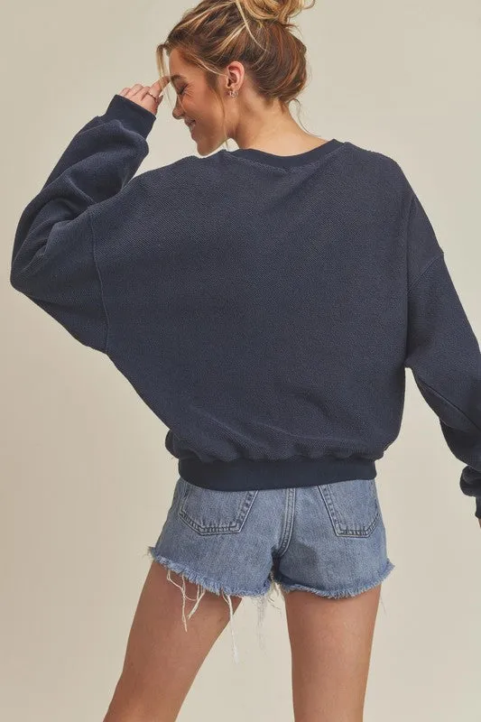 Raw Hem Contrast Striped Dolman Sleeve Sweatshirt