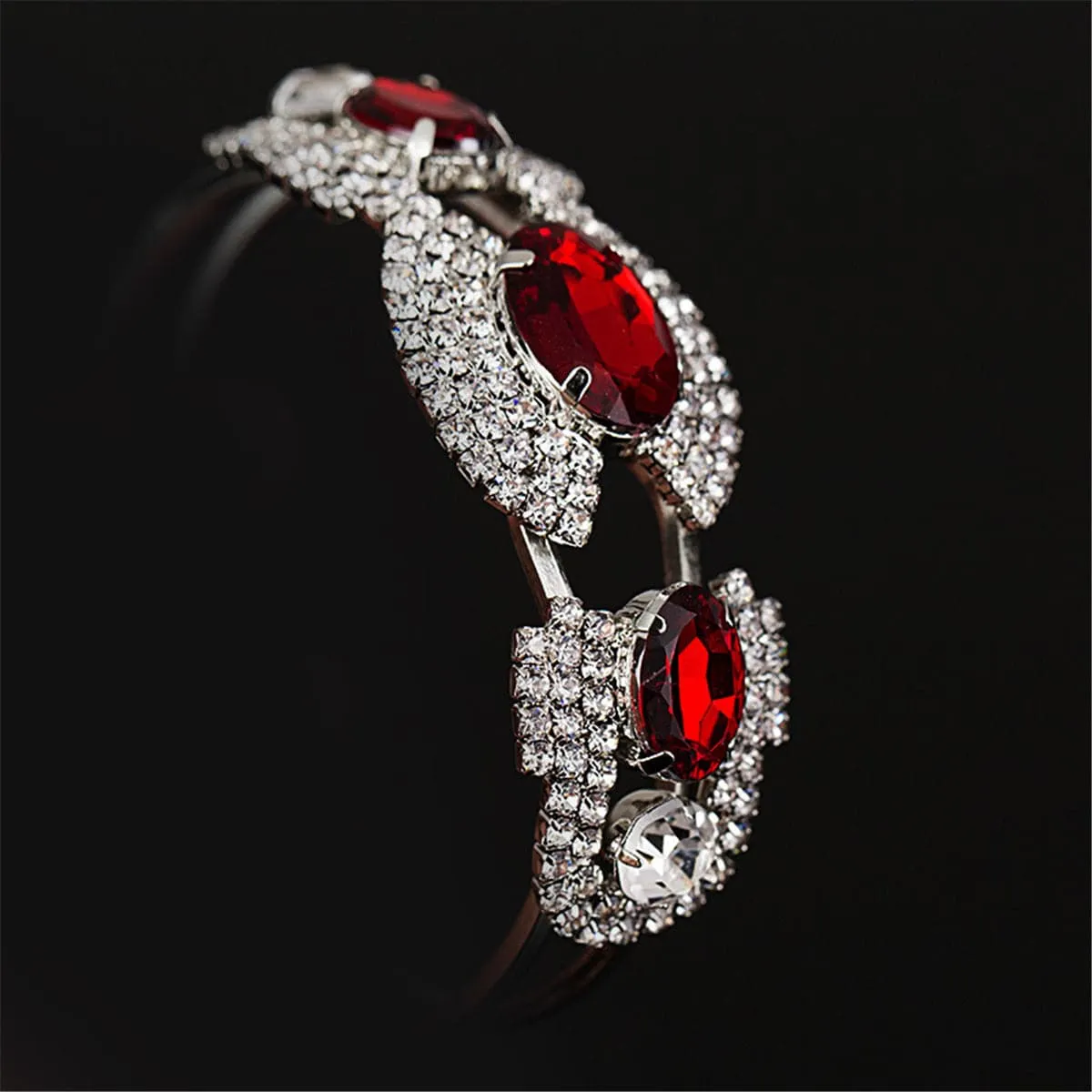 Red & Silver-Plated Oval Bangle