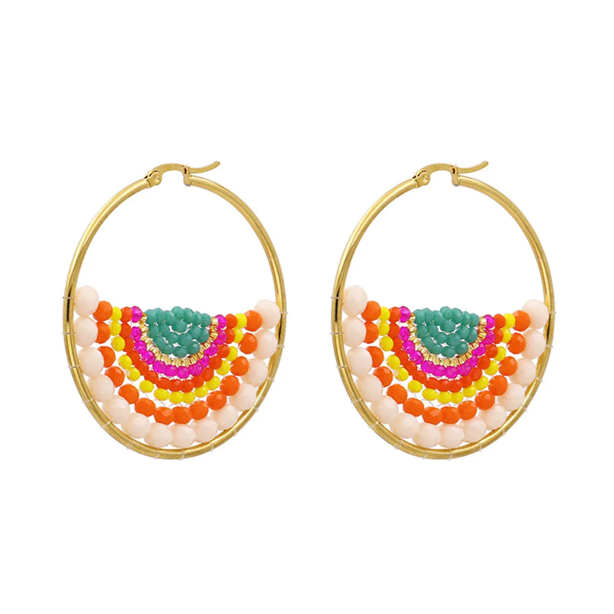 Red & Yellow Acrylic Bead Hoop Earrings
