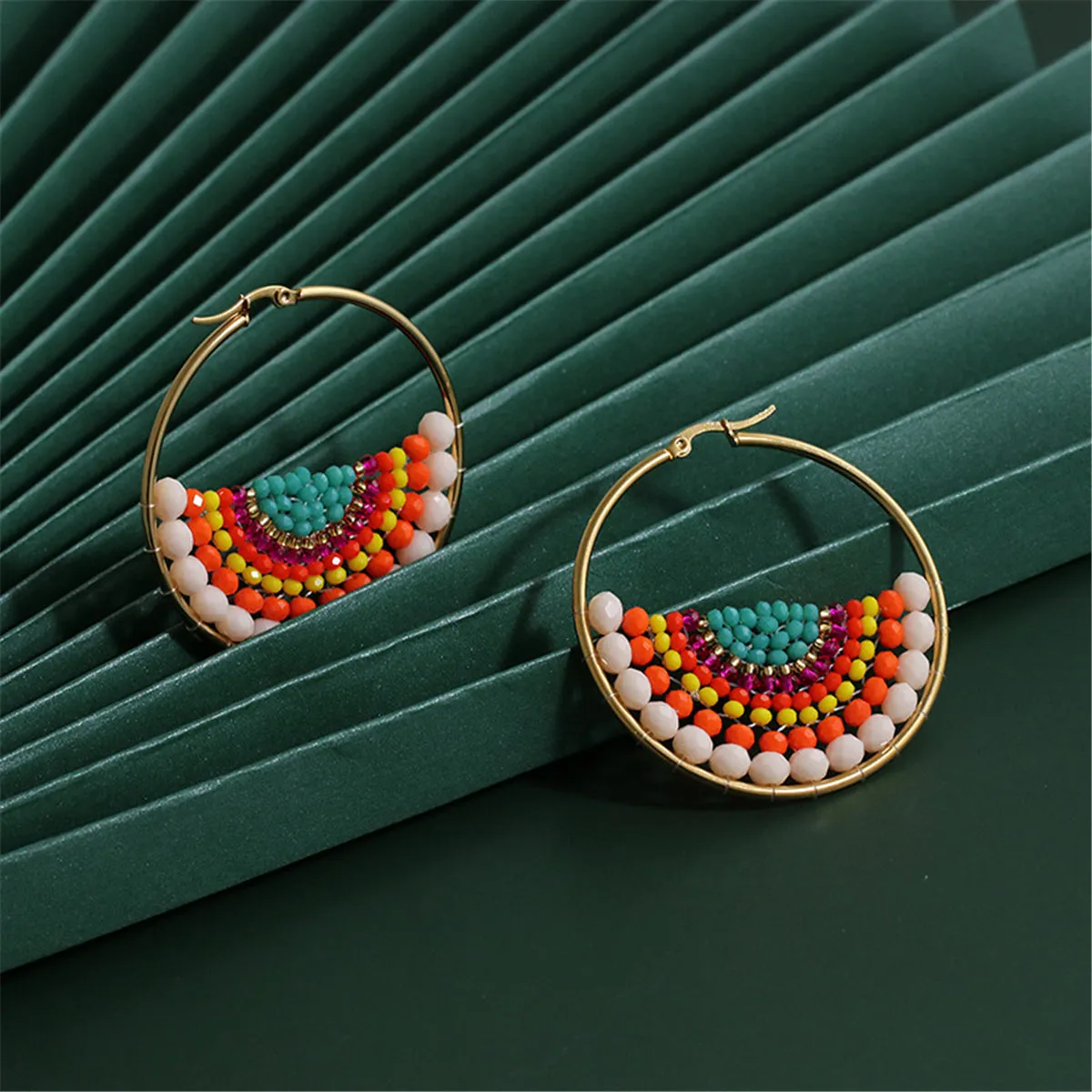 Red & Yellow Acrylic Bead Hoop Earrings