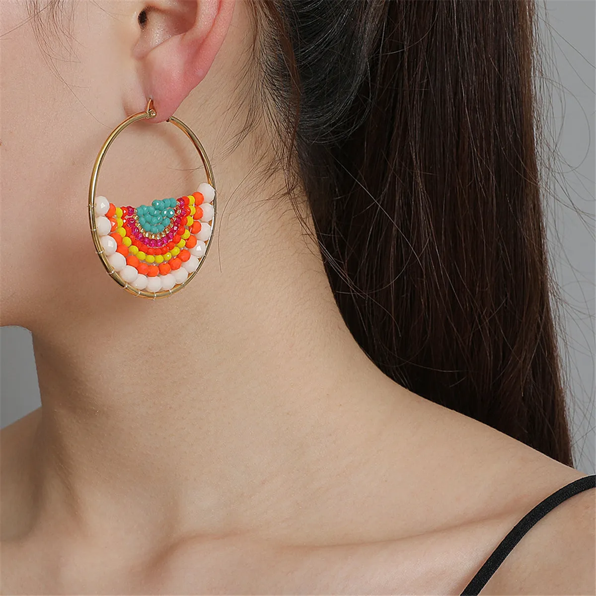 Red & Yellow Acrylic Bead Hoop Earrings