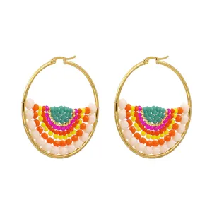 Red & Yellow Acrylic Bead Hoop Earrings