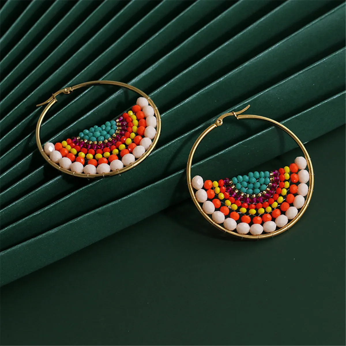 Red & Yellow Acrylic Bead Hoop Earrings
