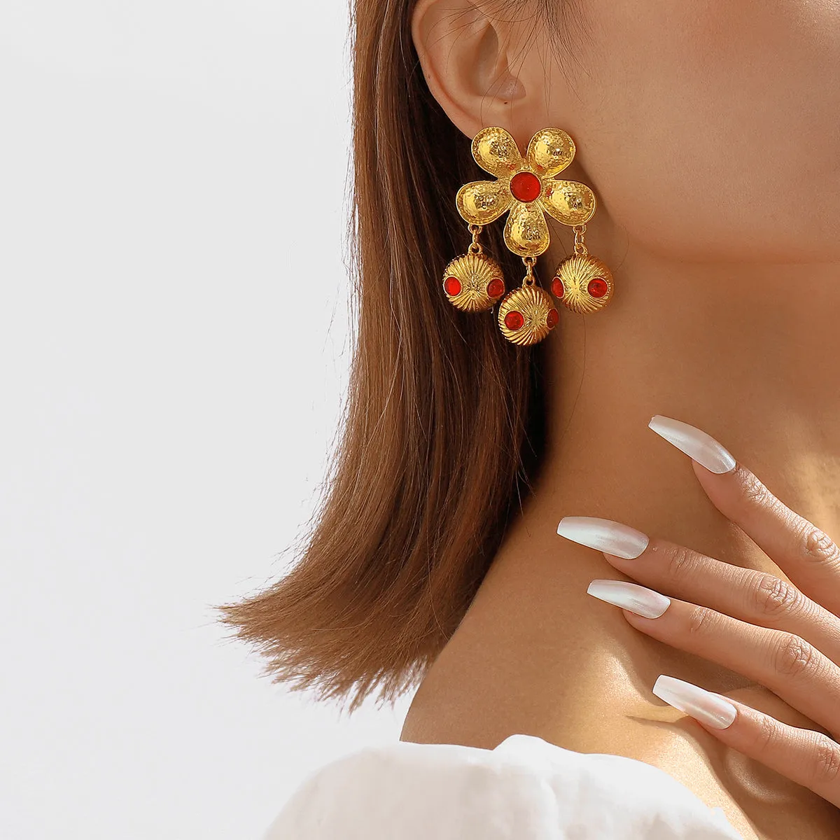 Red Resin & 18K Gold-Plated Flower Drop Earrings