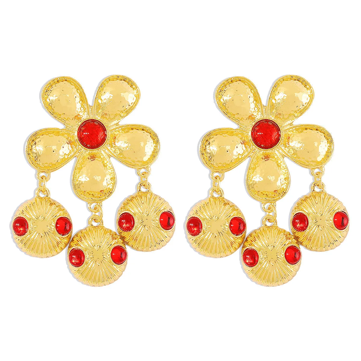 Red Resin & 18K Gold-Plated Flower Drop Earrings