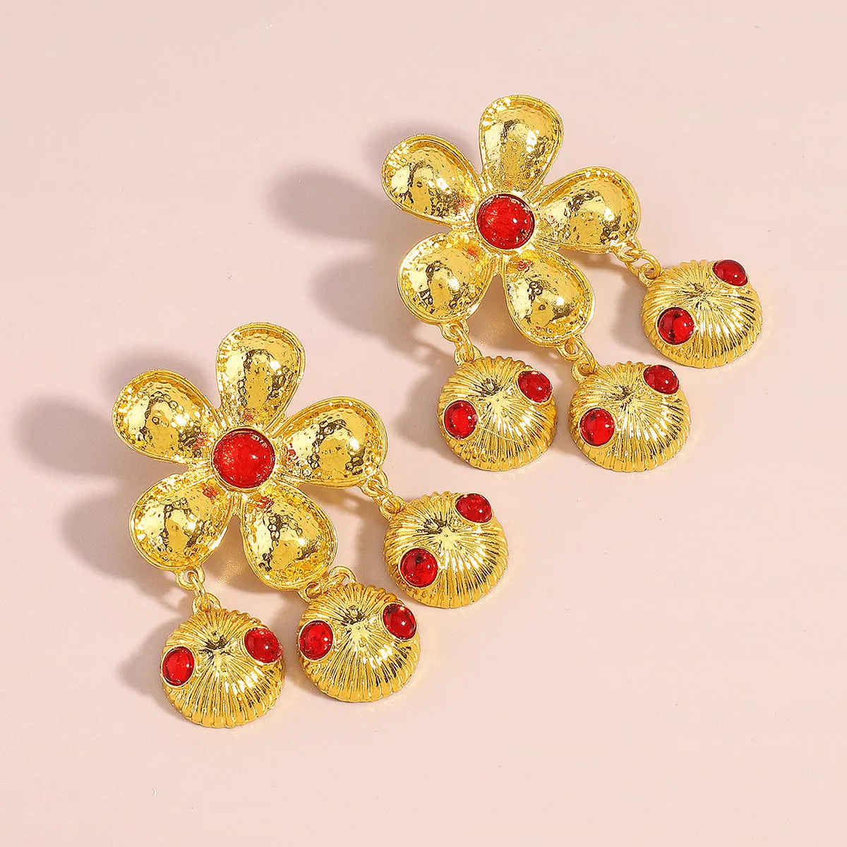 Red Resin & 18K Gold-Plated Flower Drop Earrings