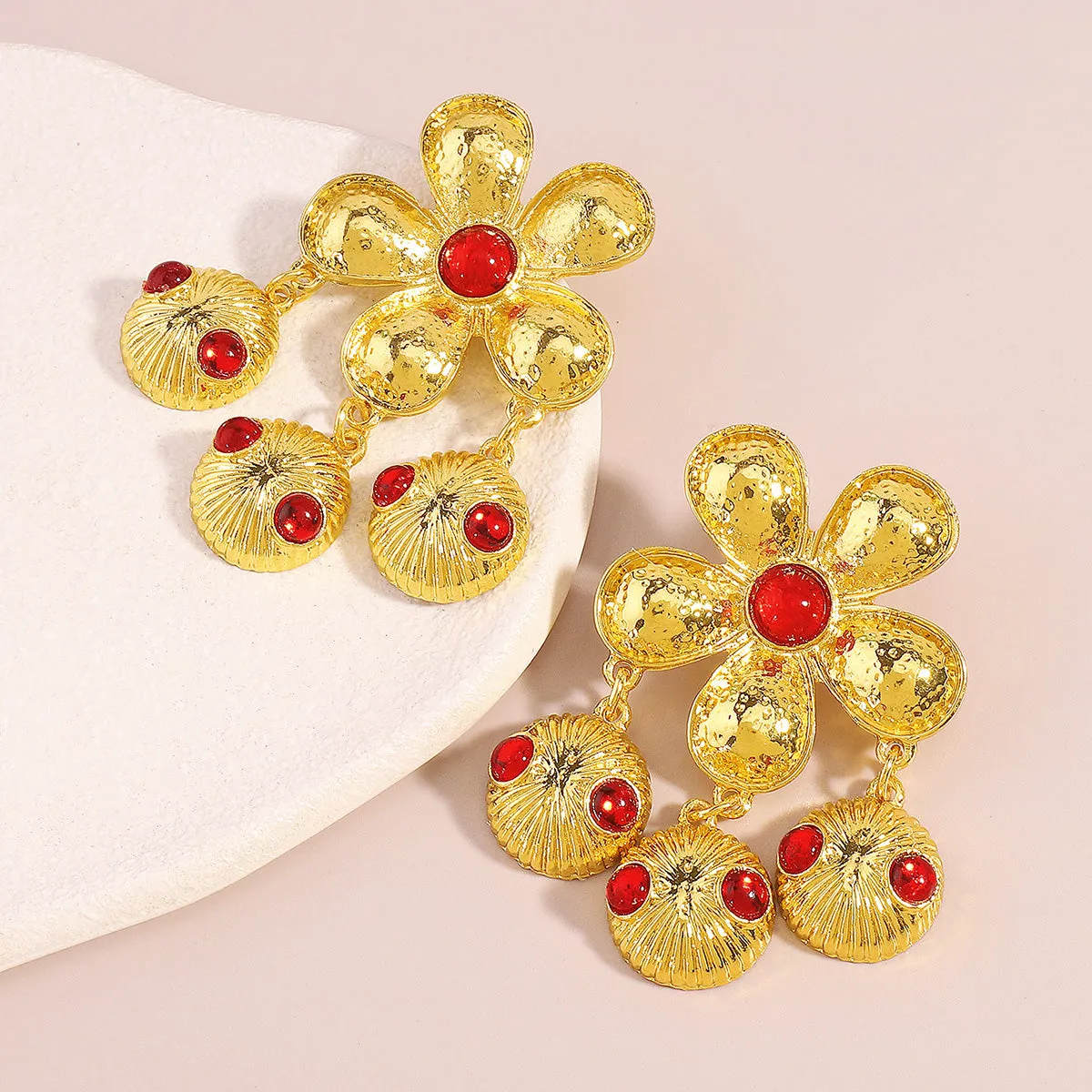 Red Resin & 18K Gold-Plated Flower Drop Earrings