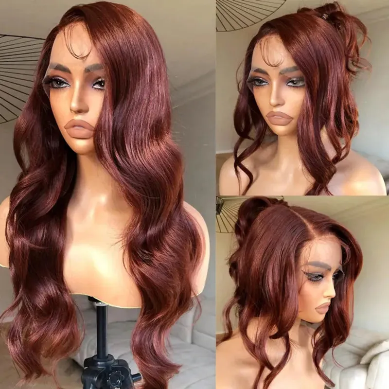 Reddish Brown 360 HD Transparent Lace Frontal Wigs Body Wave & Straight Pre Plucked 100% Human Hair