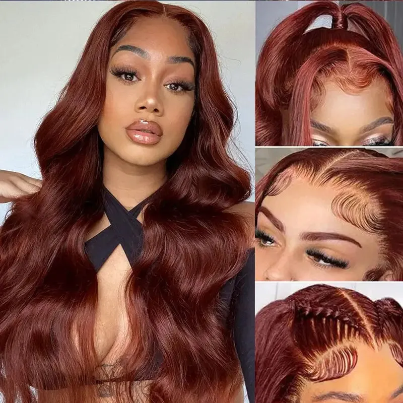 Reddish Brown 360 HD Transparent Lace Frontal Wigs Body Wave & Straight Pre Plucked 100% Human Hair