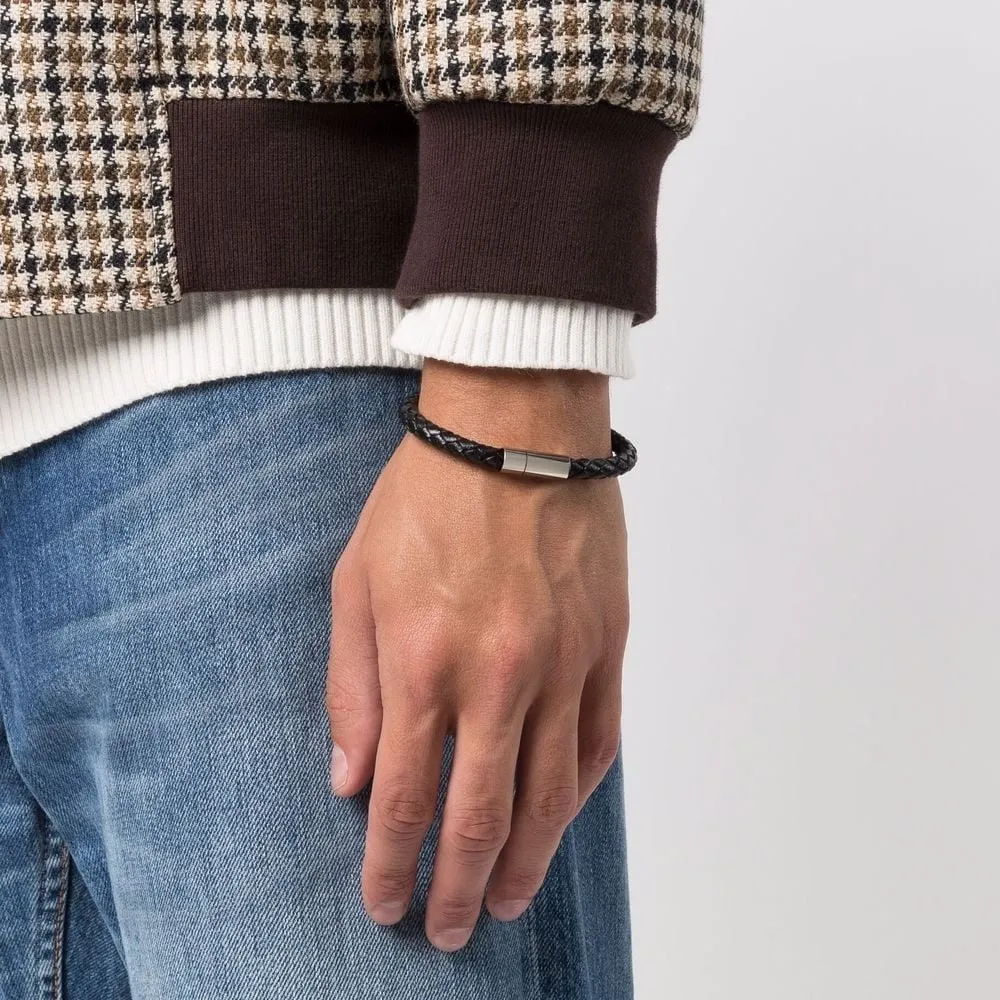 Refined Black Leather Bracelet with Classic Braiding A Stylish Men's New Year Accessory and Gift