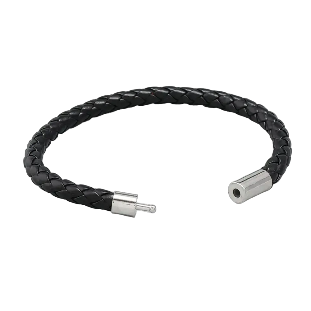 Refined Black Leather Bracelet with Classic Braiding A Stylish Men's New Year Accessory and Gift