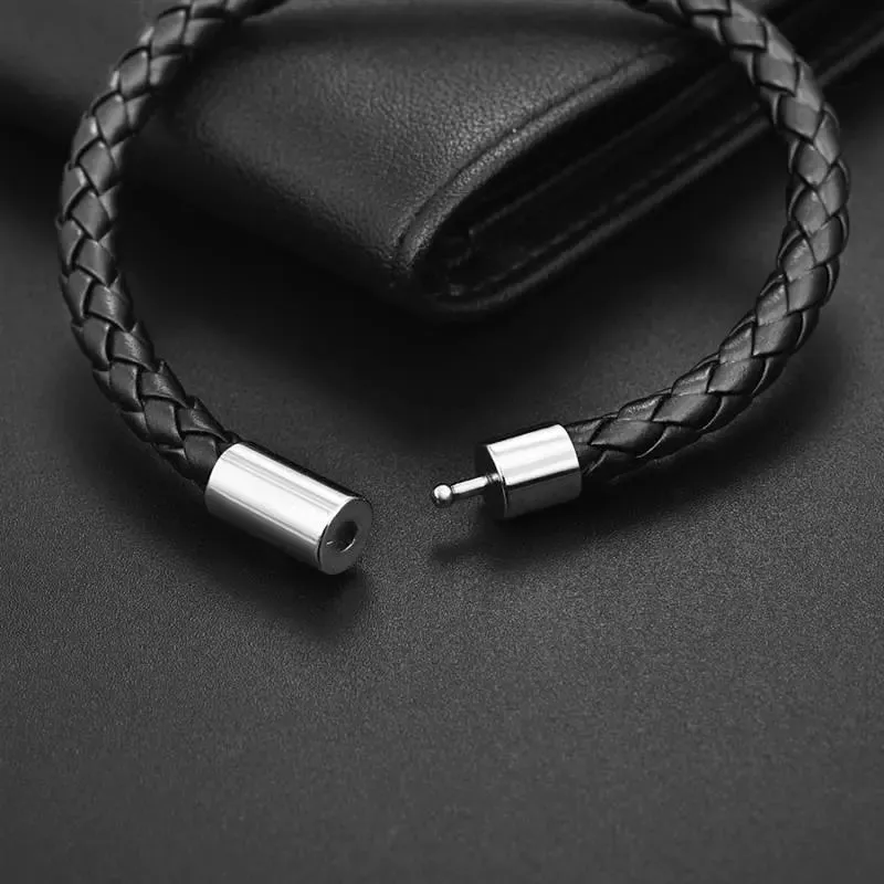 Refined Black Leather Bracelet with Classic Braiding A Stylish Men's New Year Accessory and Gift