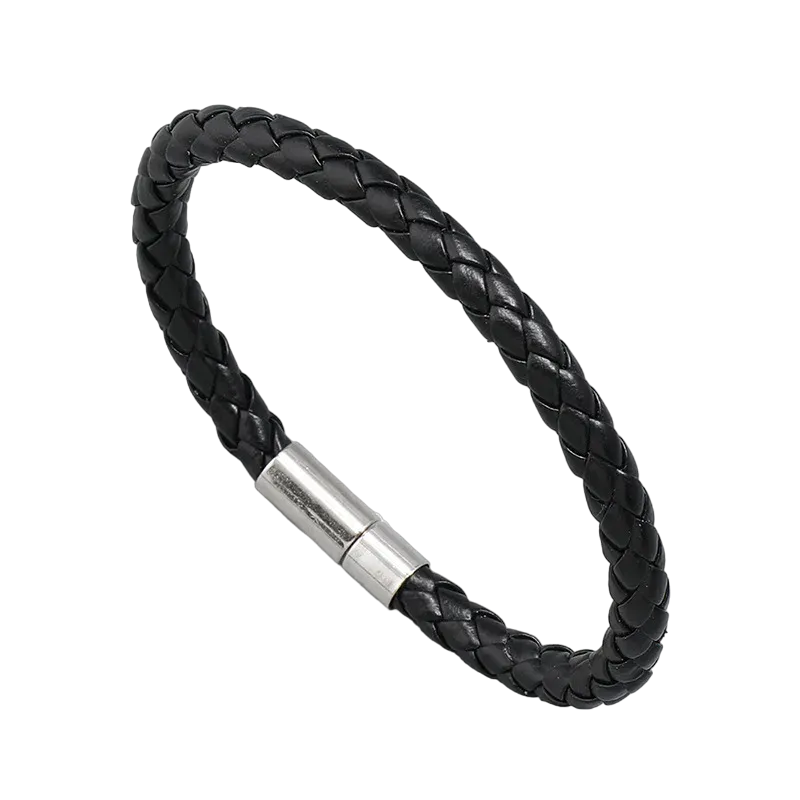Refined Black Leather Bracelet with Classic Braiding A Stylish Men's New Year Accessory and Gift
