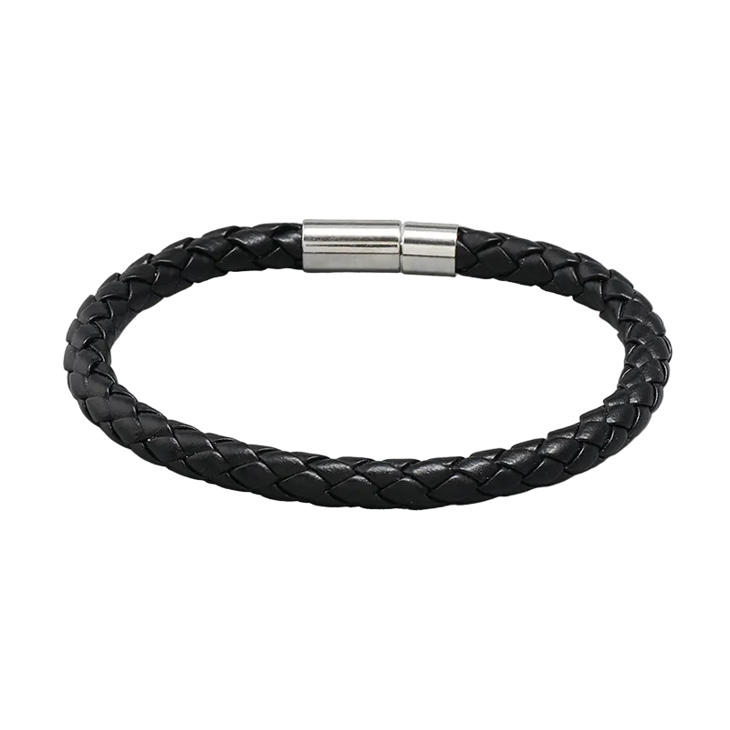 Refined Black Leather Bracelet with Classic Braiding A Stylish Men's New Year Accessory and Gift