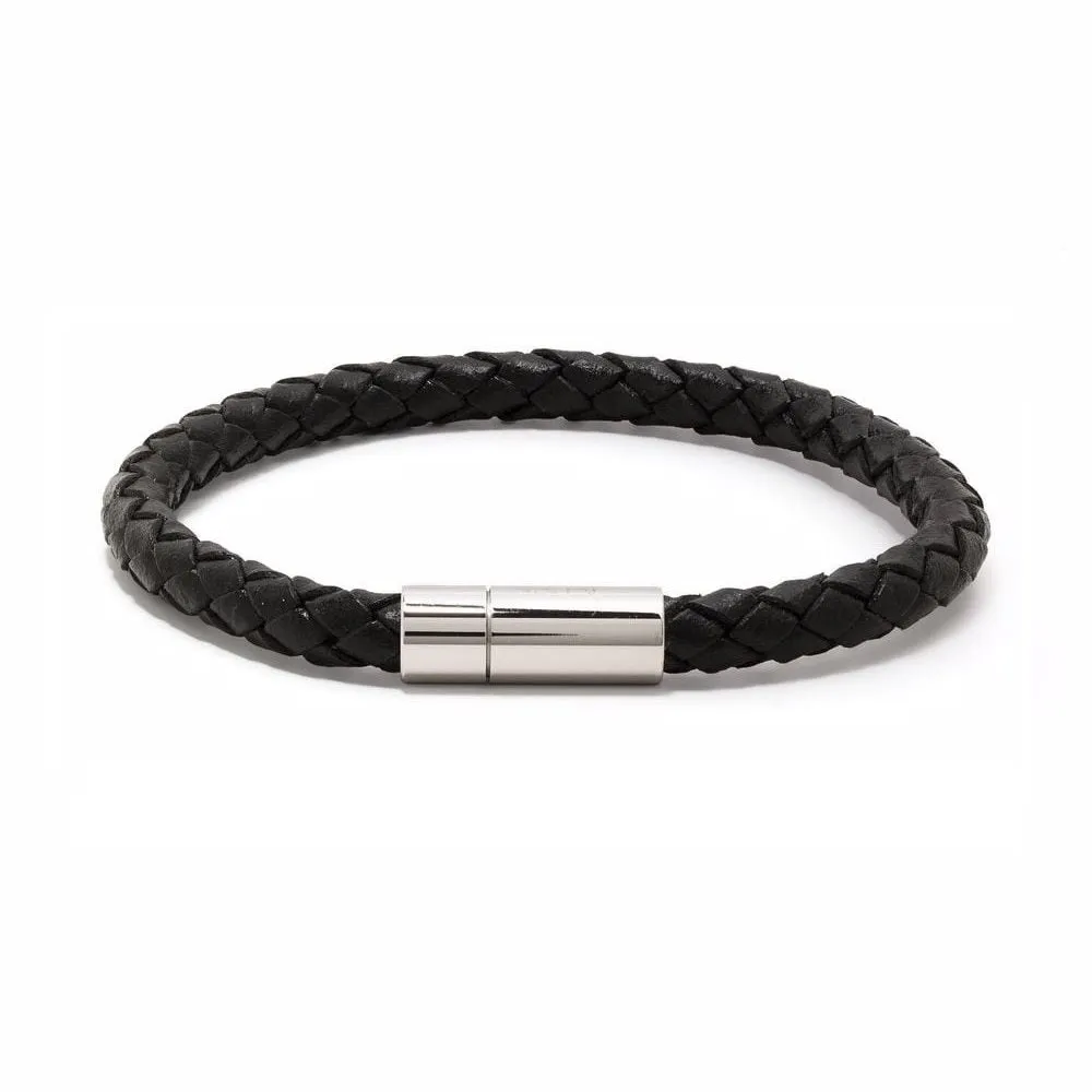 Refined Black Leather Bracelet with Classic Braiding A Stylish Men's New Year Accessory and Gift