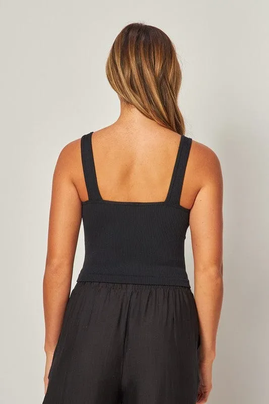 Ribbed Seamless V-Neck Crop-Multi