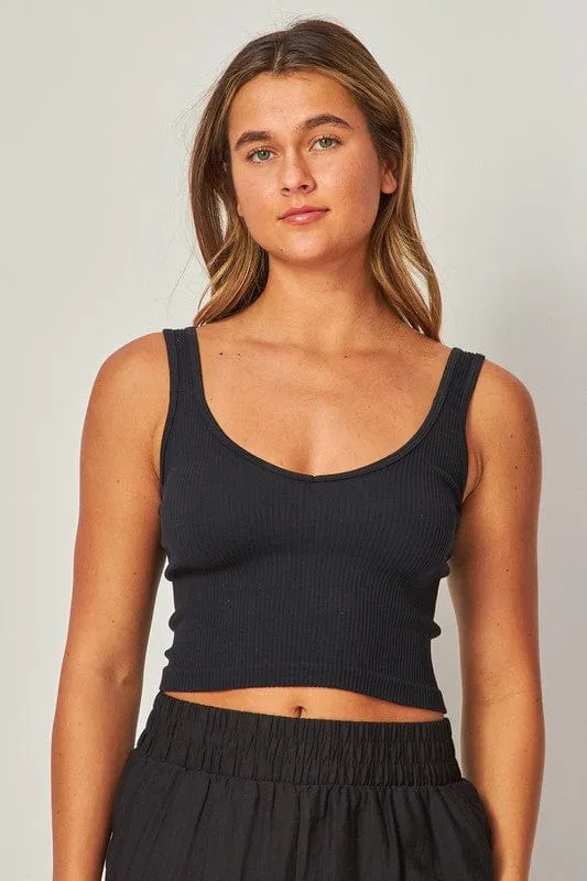 Ribbed Seamless V-Neck Crop-Multi