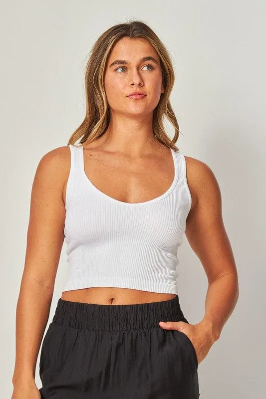 Ribbed Seamless V-Neck Crop-Multi