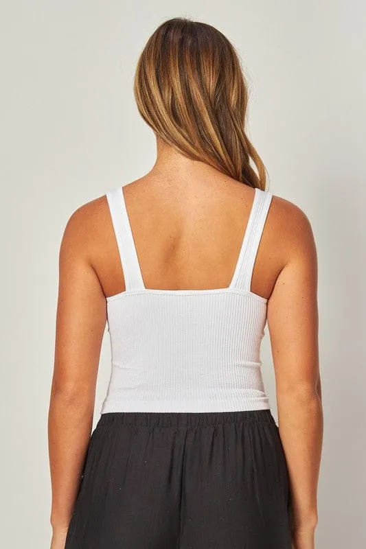 Ribbed Seamless V-Neck Crop-Multi