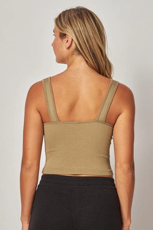 Ribbed Seamless V-Neck Crop-Multi