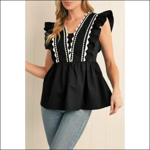 Ricrac Ruffle Ready? Black Ricrac Ruffle v Neck Chicness  🖤 Needful Things