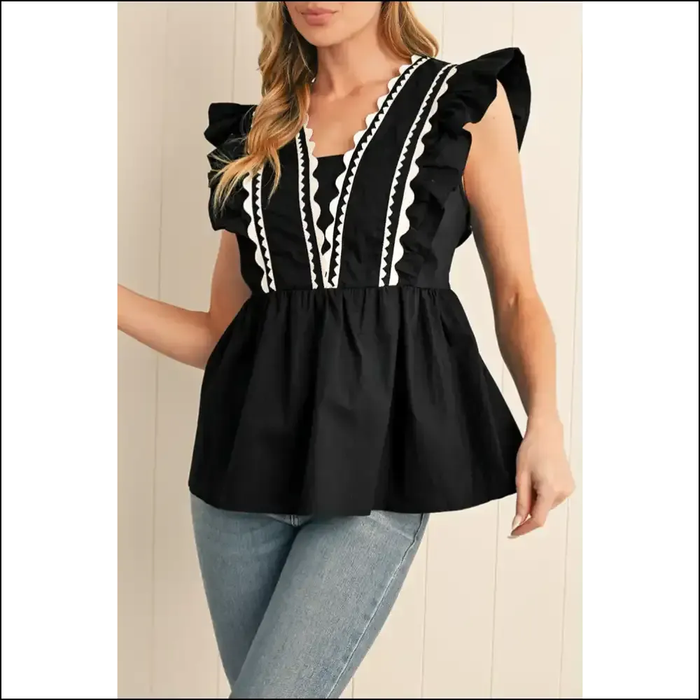 Ricrac Ruffle Ready? Black Ricrac Ruffle v Neck Chicness  🖤 Needful Things