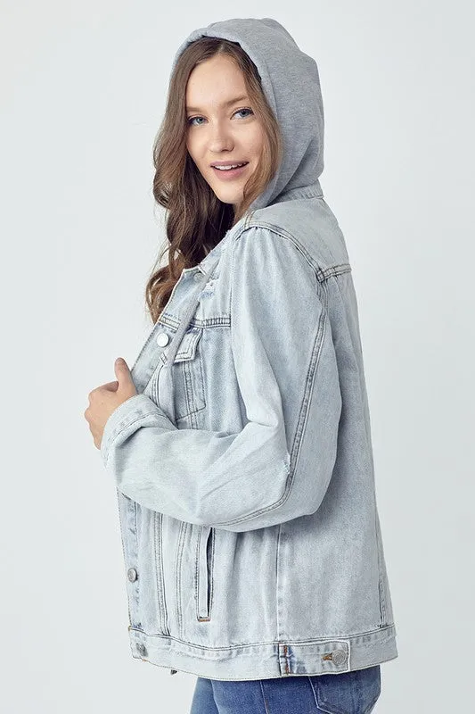 RISEN Distressed Hooded Light Denim Jacket IN STORE RDJ1104