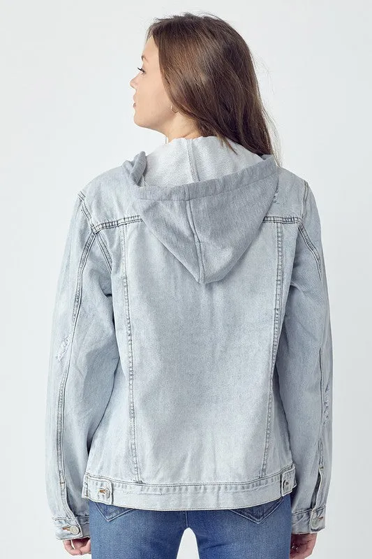 RISEN Distressed Hooded Light Denim Jacket IN STORE RDJ1104