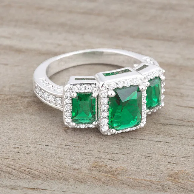 Rita Three Stone Emerald Radiant CZ Ring | 4.5ct