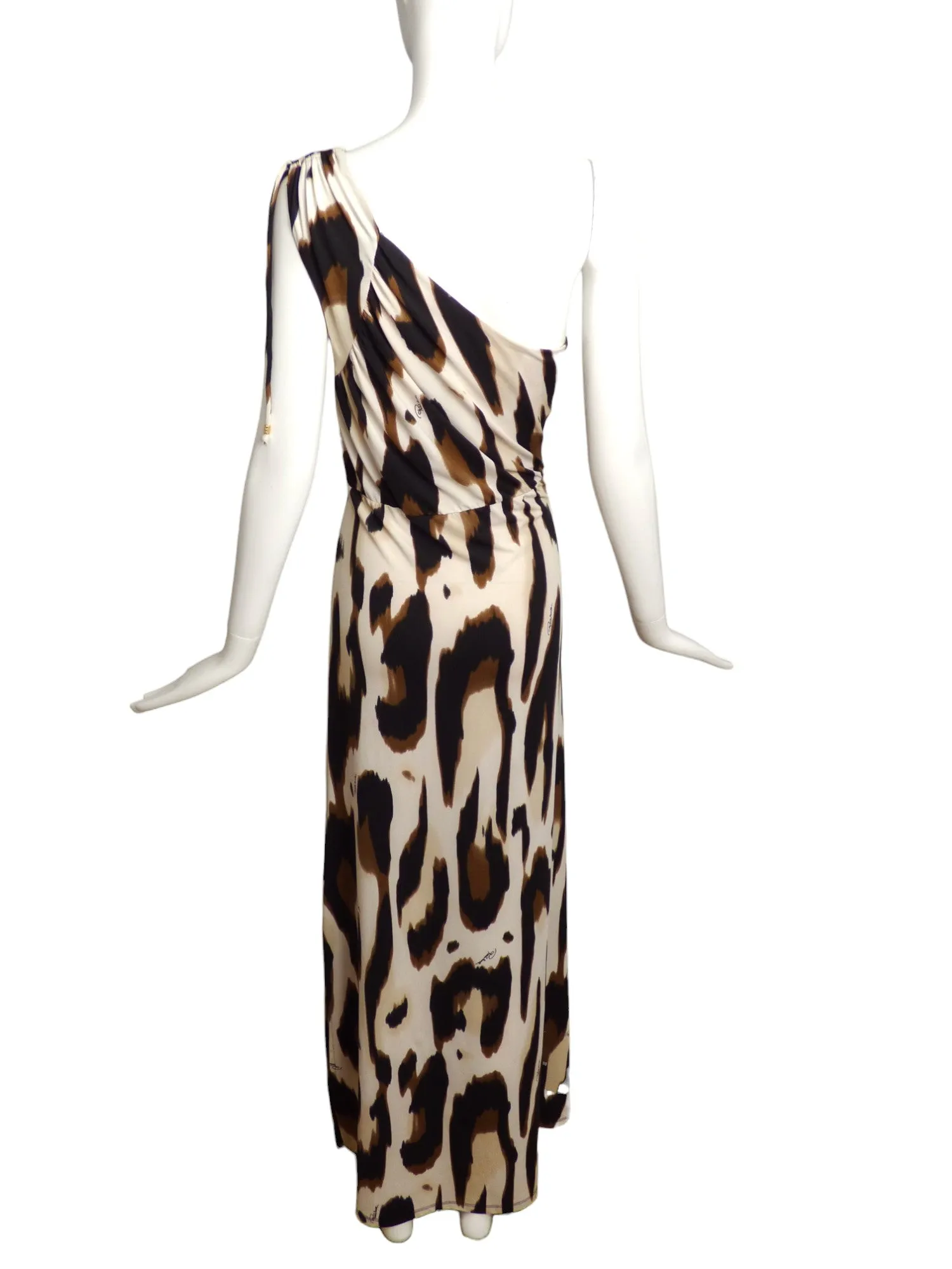 ROBERTO CAVALLI- 2011 Print Jersey One Shoulder Evening Dress, Size 10