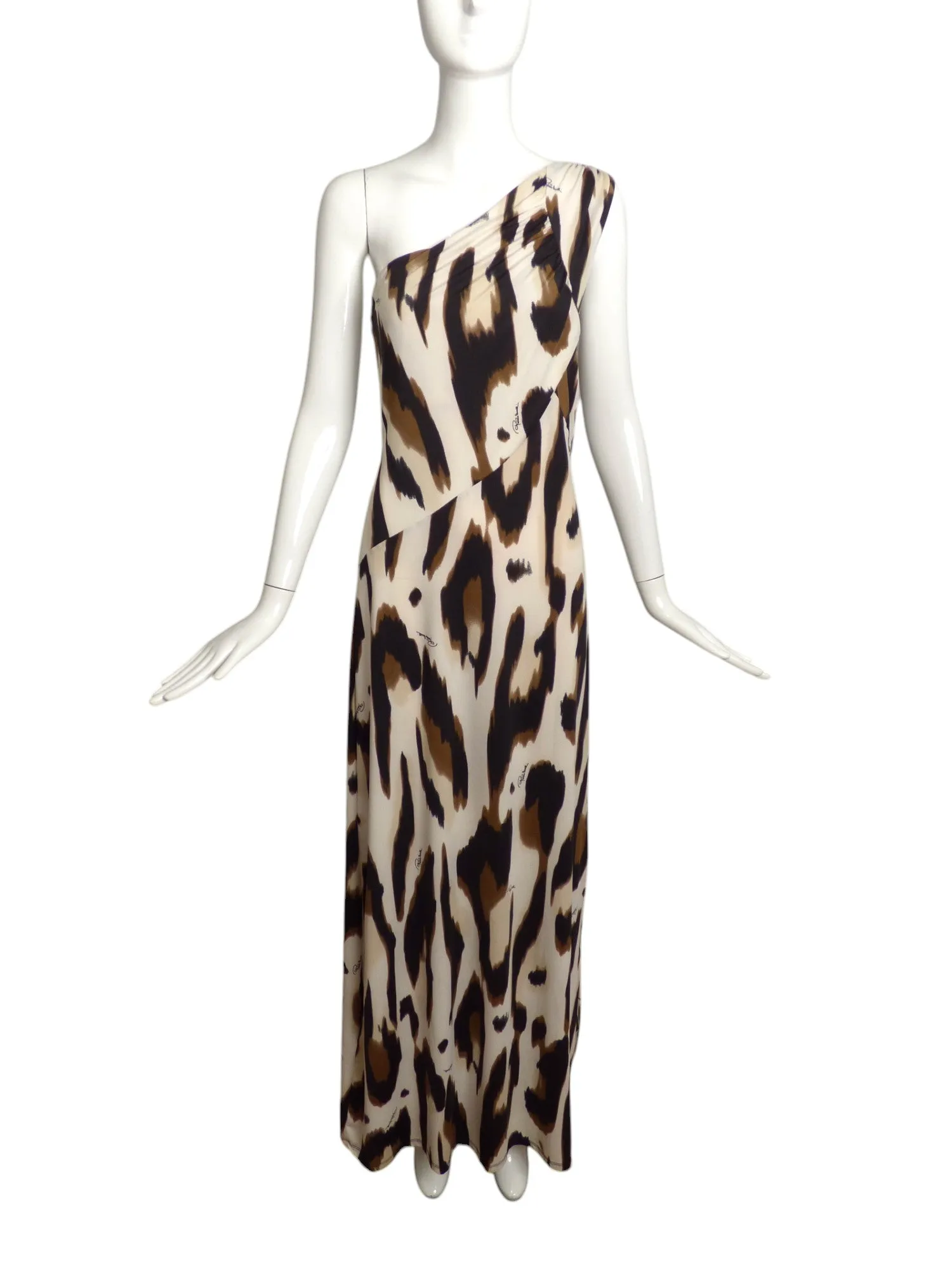 ROBERTO CAVALLI- 2011 Print Jersey One Shoulder Evening Dress, Size 10